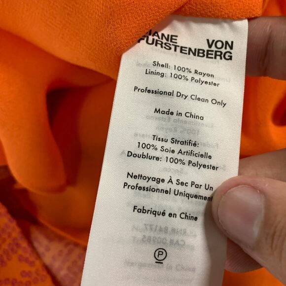 Diane von Furstenberg XS Orange Silk Midi Fit Flare Print Dress Sleeveless *flaw - Picture 9 of 10